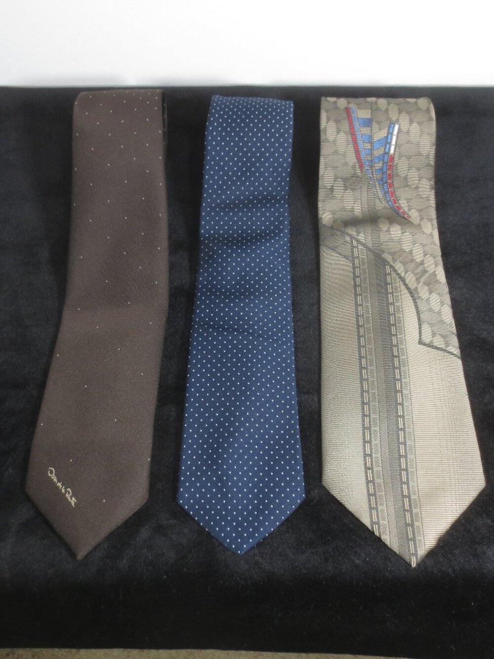 Like New Lot of 3 Neckties Vintage Brown Blue Tan Micro Dot Mixed Brands OSM